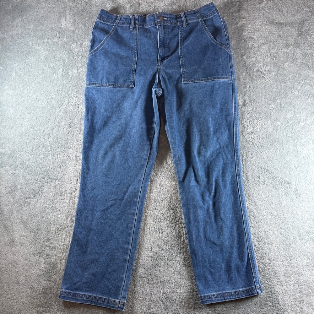 Knox Rose Womens High Rise Straight Leg Utility Jeans Medium Wash Blue Size L
